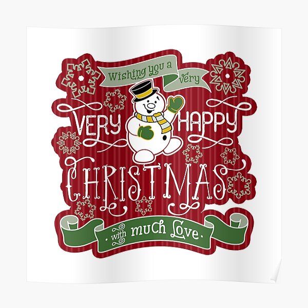 Snowman Very Happy Christmas With Much Love Typography Poster