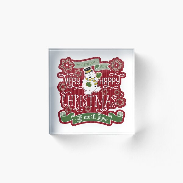 Snowman Very Happy Christmas With Much Love Typography Acrylic Block