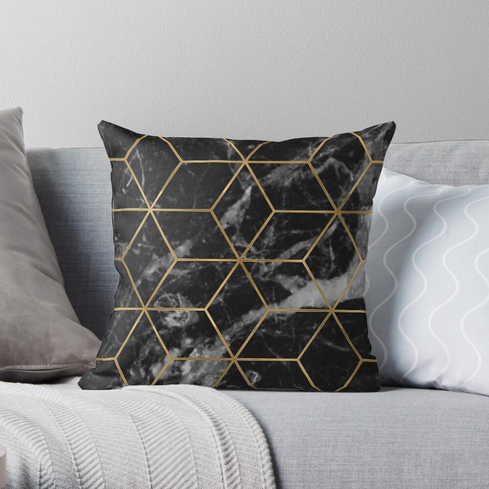 New Arrival Golden deco black marble geo Throw Pillow by marbleco TP-XO8QBPWQ