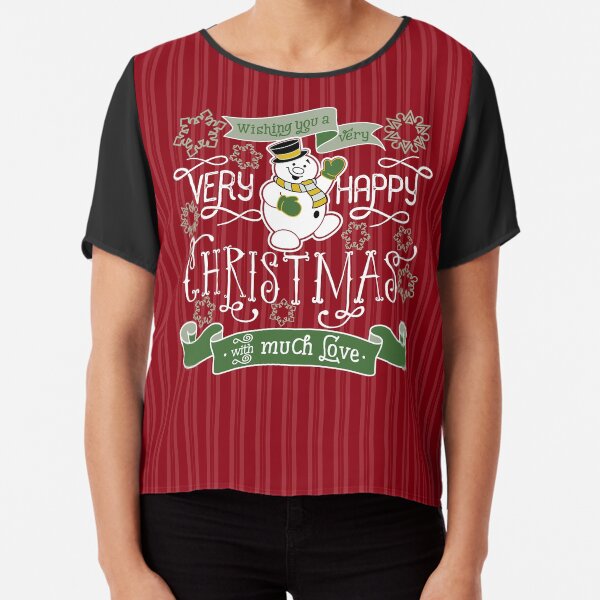 Wishing You A Very Happy Christmas Snowman Typography Chiffon Top