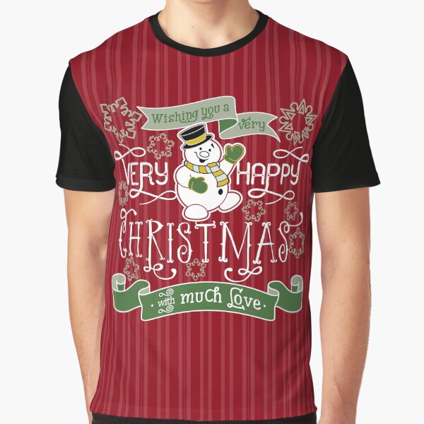 Wishing You A Very Happy Christmas Snowman Typography Graphic T-Shirt