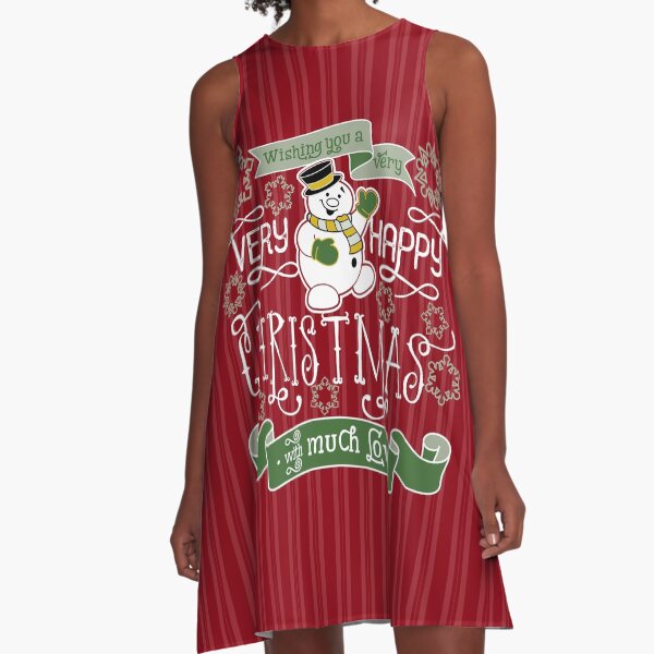 Wishing You A Very Happy Christmas Snowman Typography A-Line Dress