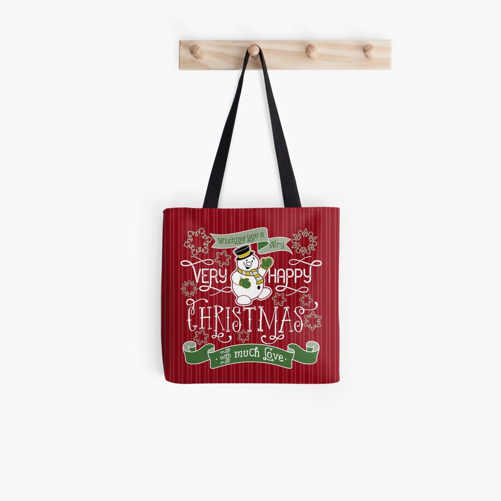 Wishing You A Very Happy Christmas Snowman Typography Tote Bag
