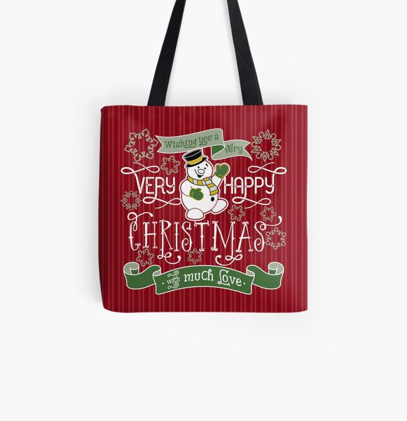 Wishing You A Very Happy Christmas Snowman Typography All Over Print Tote Bag