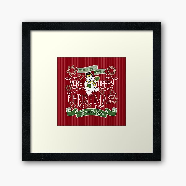 Wishing You A Very Happy Christmas Snowman Typography Framed Art Print