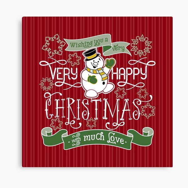 Wishing You A Very Happy Christmas Snowman Typography Canvas Print