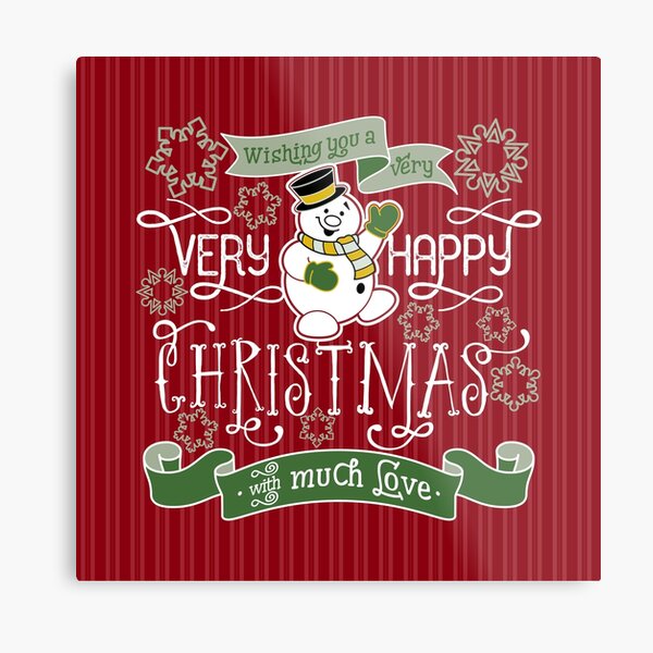 Wishing You A Very Happy Christmas Snowman Typography Metal Print