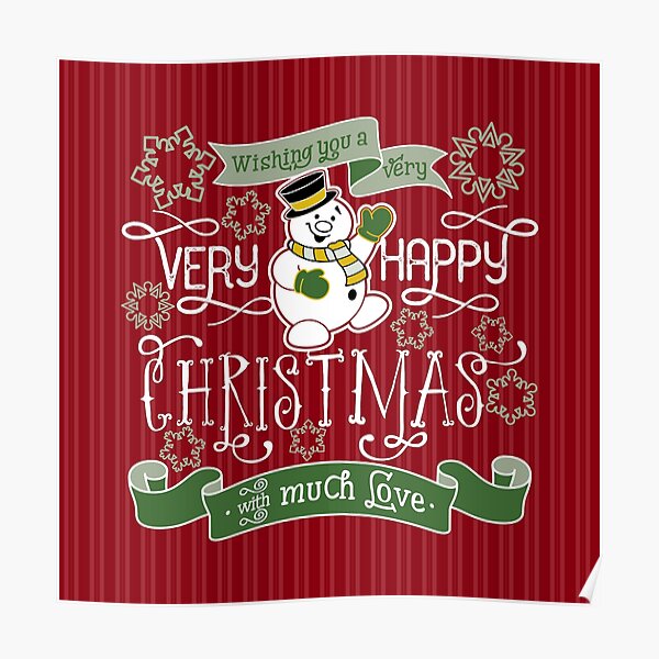 Wishing You A Very Happy Christmas Snowman Typography Poster