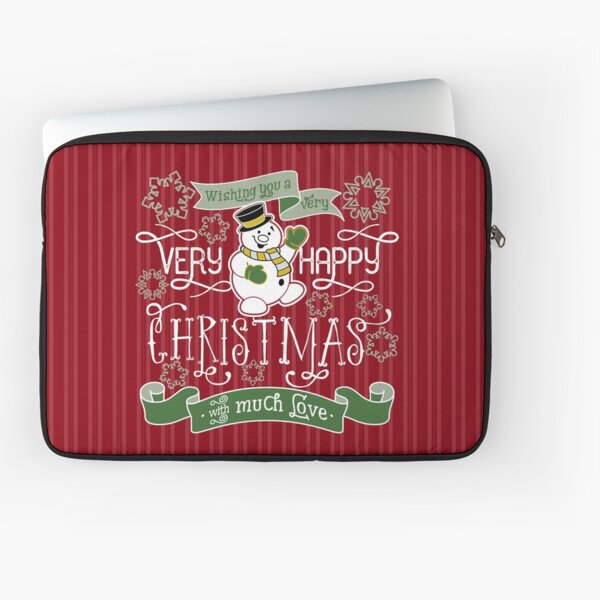 Wishing You A Very Happy Christmas Snowman Typography Laptop Sleeve