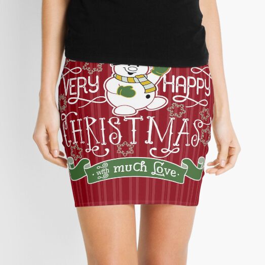 Wishing You A Very Happy Christmas Snowman Typography Mini Skirt