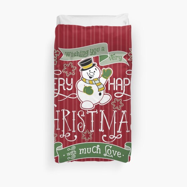Wishing You A Very Happy Christmas Snowman Typography Duvet Cover