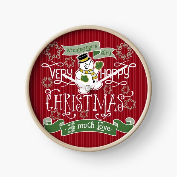 Wishing You A Very Happy Christmas Snowman Typography Clock