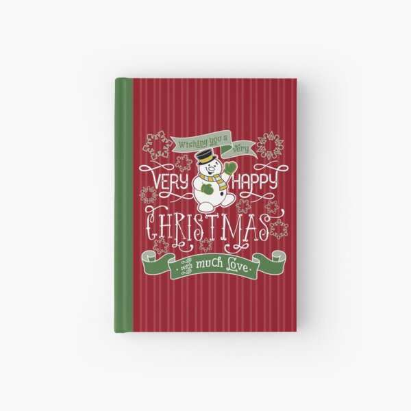 Wishing You A Very Happy Christmas Snowman Typography Hardcover Journal