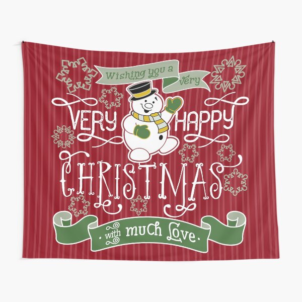 Wishing You A Very Happy Christmas Snowman Typography Tapestry