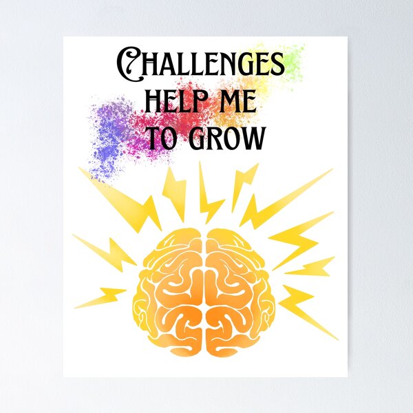 Item preview, Challenges Help me to Grow - Positive Quote - Brain with rays of energy - Motivation - Evolve - Empower - Mental Health - Learning awareness designed and sold by Mechanical-Artt.