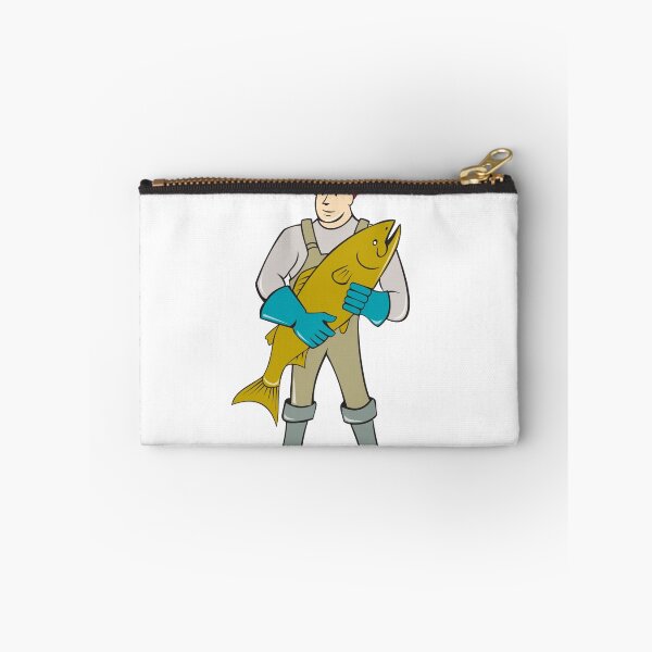 Item preview, Fishmonger Standing Salmon Fish Cartoon designed and sold by patrimonio.