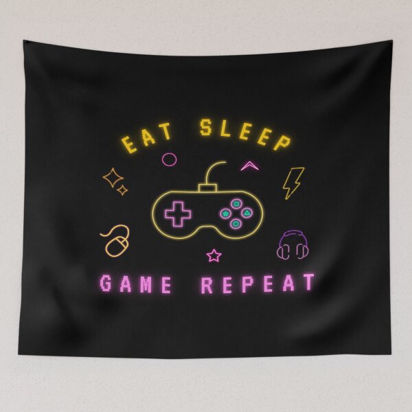 Item preview, Eat Sleep Game Repeat Art Design Draw Street Art Word Text Phrase Quote Neon Bright Colors designed and sold by BK-Fishing.
