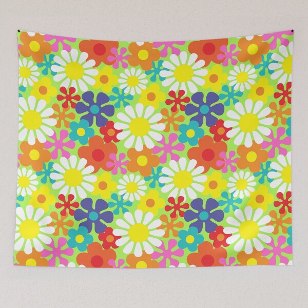 Item preview, Retro Hippie Flowers Groovy Floral Pattern designed and sold by HotHibiscus.