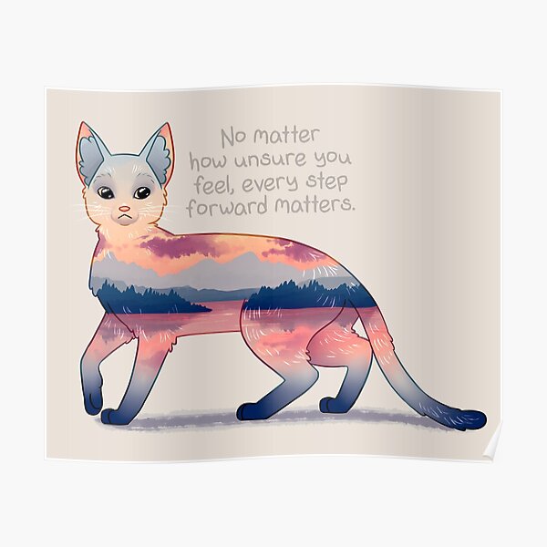 "Every Step Forward Matters" Ocean View Sunset Cat Poster