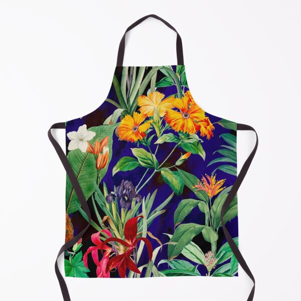 Item preview, Trendy tropical foliage exotic floral pattern, leaves and flowers tropical pattern, botanical illustration, dark blue floral illustration designed and sold by ZeinabTaha.