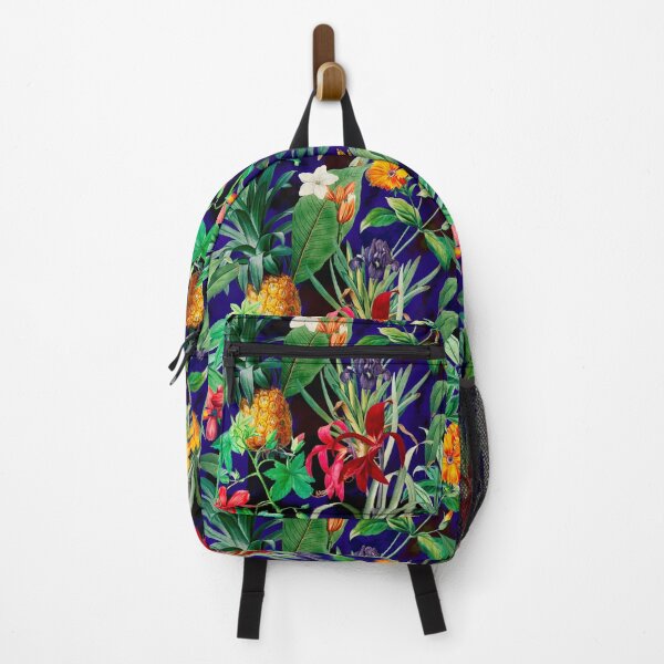 Item preview, Trendy tropical foliage exotic floral pattern, leaves and flowers tropical pattern, botanical illustration, dark blue floral illustration   designed and sold by ZeinabTaha.