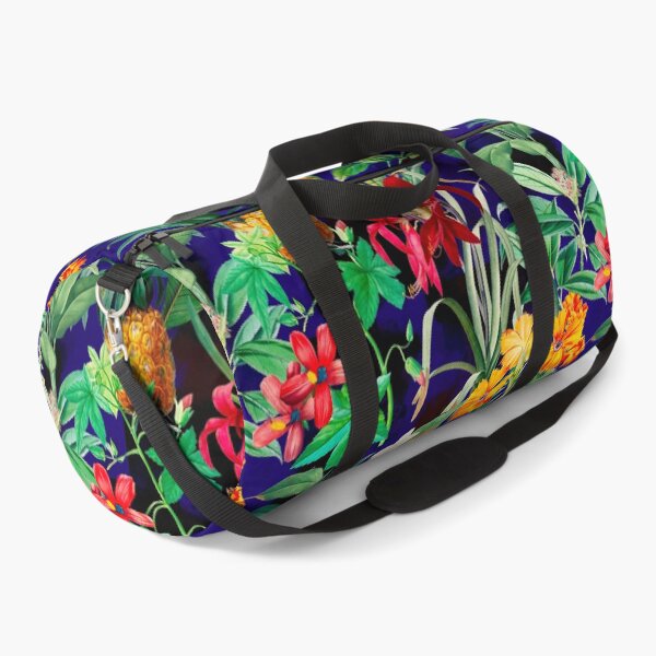 Item preview, Trendy tropical foliage exotic floral pattern, leaves and flowers tropical pattern, botanical illustration, dark blue floral illustration   designed and sold by ZeinabTaha.
