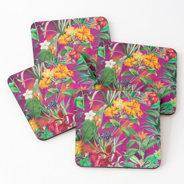 Artikelvorschau, Trendy tropisches Laub exotisches Blumenmuster, Blätter und Blumen tropisches Muster, botanische Illustration, rosa Fuchsie Blumenillustration entworfen und verkauft von ZeinabTaha.