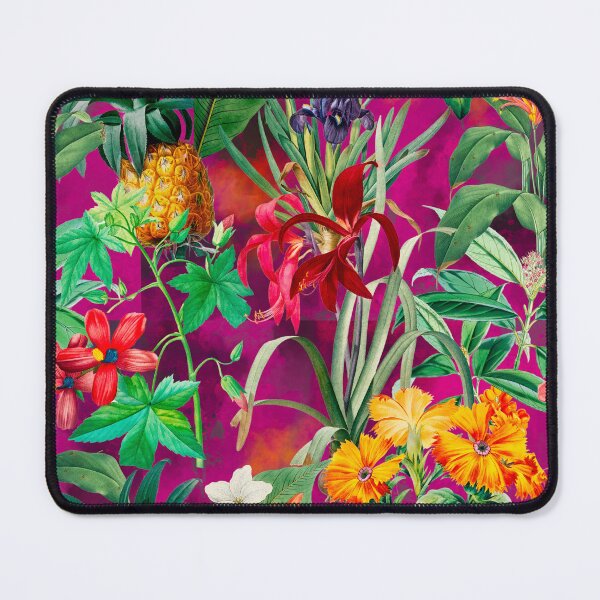 Item preview, Trendy tropical foliage exotic floral pattern, leaves and flowers tropical pattern, botanical illustration, pink fuchsia floral illustration designed and sold by ZeinabTaha.