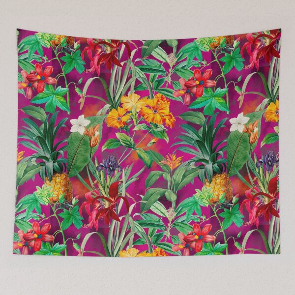 Artikelvorschau, Trendy tropisches Laub exotisches Blumenmuster, Blätter und Blumen tropisches Muster, botanische Illustration, rosa Fuchsie Blumenillustration entworfen und verkauft von ZeinabTaha.