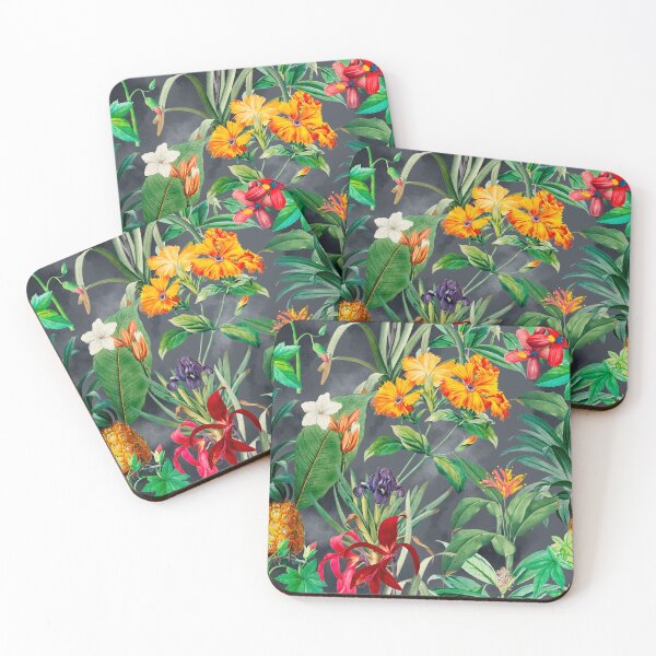 Item preview, Trendy tropical foliage exotic floral pattern, leaves and flowers tropical pattern, botanical illustration, grey floral illustration designed and sold by ZeinabTaha.
