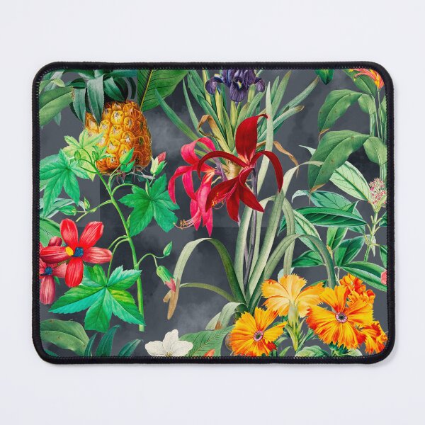 Item preview, Trendy tropical foliage exotic floral pattern, leaves and flowers tropical pattern, botanical illustration, grey floral illustration designed and sold by ZeinabTaha.