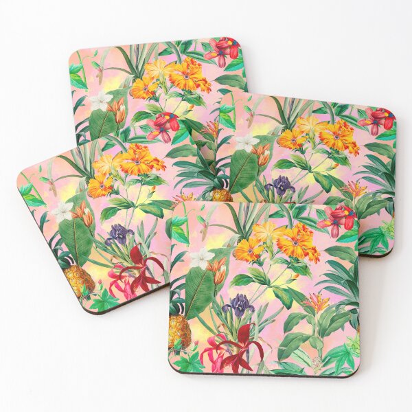 Item preview, Trendy tropical foliage exotic floral pattern, leaves and flowers tropical pattern, botanical illustration, pink floral illustration designed and sold by ZeinabTaha.