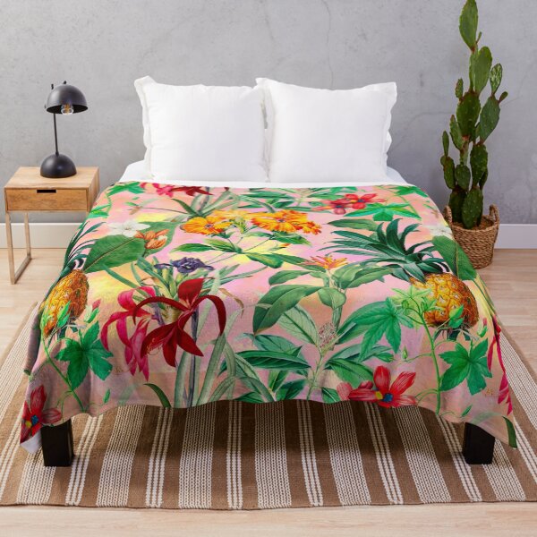 Artikelvorschau, Trendy tropisches Laub exotisches Blumenmuster, Blätter und Blumen tropisches Muster, botanische Illustration, rosa Blumenillustration entworfen und verkauft von ZeinabTaha.