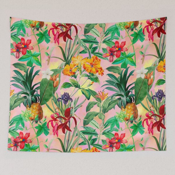 Item preview, Trendy tropical foliage exotic floral pattern, leaves and flowers tropical pattern, botanical illustration, pink floral illustration designed and sold by ZeinabTaha.