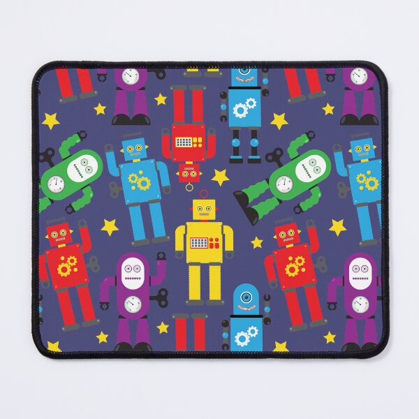 Item preview, Colourful Robots Pattern on Navy Blue designed and sold by HotHibiscus.