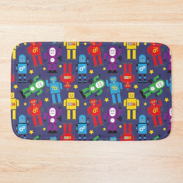 Item preview, Colourful Robots Pattern on Navy Blue designed and sold by HotHibiscus.