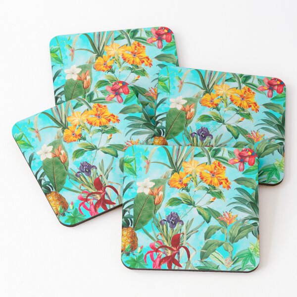 Artikelvorschau, Trendy tropisches Laub exotisches Blumenmuster, Blätter und Blumen tropisches Muster, botanische Illustration, blaue Blumenillustration entworfen und verkauft von ZeinabTaha.