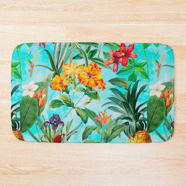 Item preview, Trendy tropical foliage exotic floral pattern, leaves and flowers tropical pattern, botanical illustration, blue floral illustration designed and sold by ZeinabTaha.