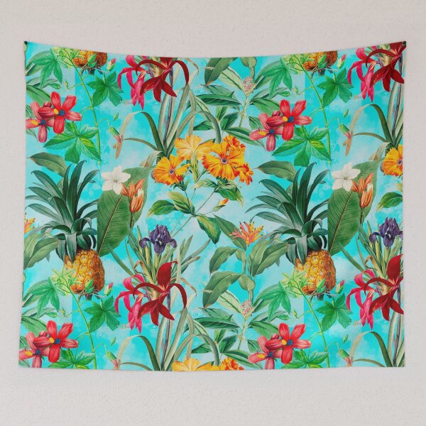 Item preview, Trendy tropical foliage exotic floral pattern, leaves and flowers tropical pattern, botanical illustration, blue floral illustration designed and sold by ZeinabTaha.