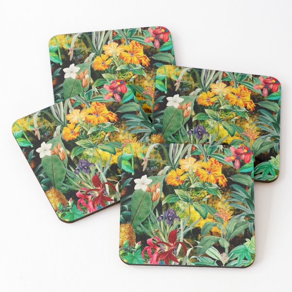 Item preview, Trendy tropical foliage exotic floral pattern, leaves and flowers tropical pattern, botanical illustration, black floral illustration designed and sold by ZeinabTaha.