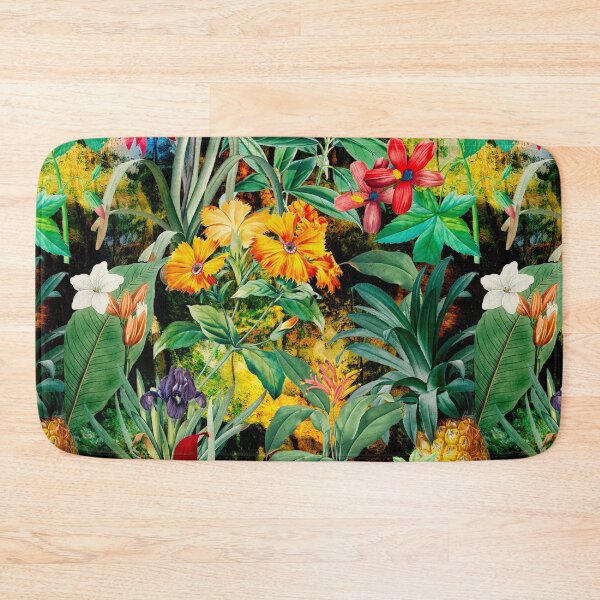 Item preview, Trendy tropical foliage exotic floral pattern, leaves and flowers tropical pattern, botanical illustration, black floral illustration designed and sold by ZeinabTaha.