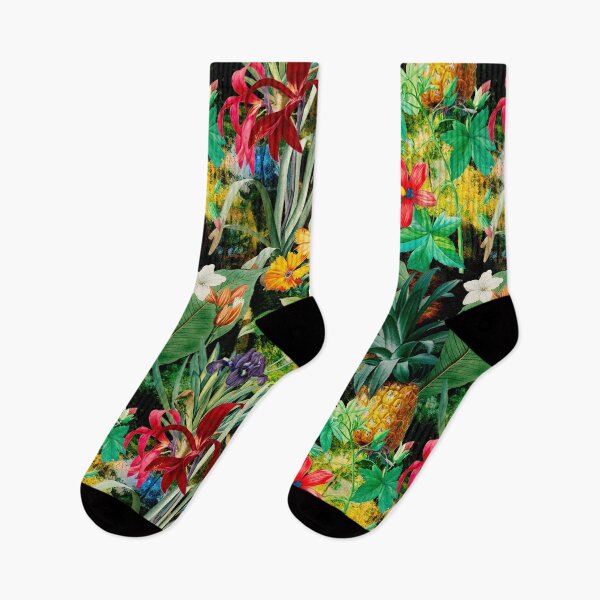 Item preview, Trendy tropical foliage exotic floral pattern, leaves and flowers tropical pattern, botanical illustration, black floral illustration designed and sold by ZeinabTaha.