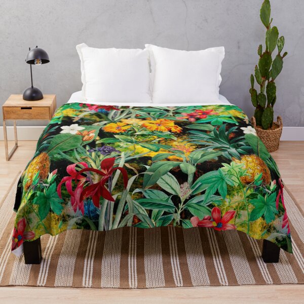 Item preview, Trendy tropical foliage exotic floral pattern, leaves and flowers tropical pattern, botanical illustration, black floral illustration designed and sold by ZeinabTaha.