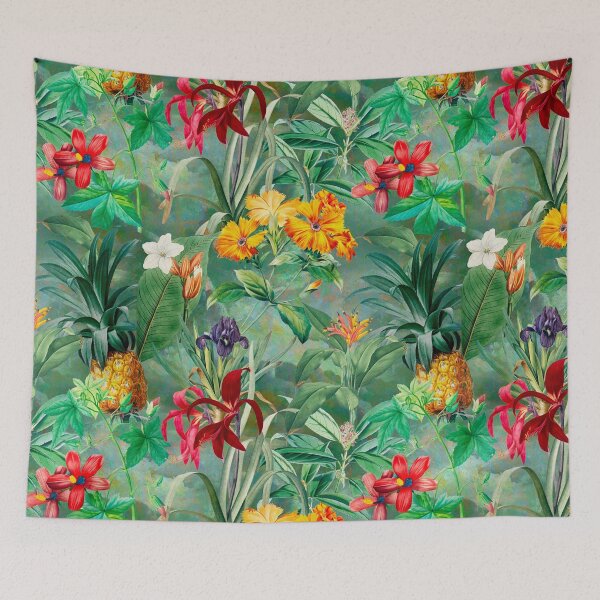Item preview, Trendy tropical foliage exotic floral pattern, leaves and flowers tropical pattern, botanical illustration, green floral illustration designed and sold by ZeinabTaha.