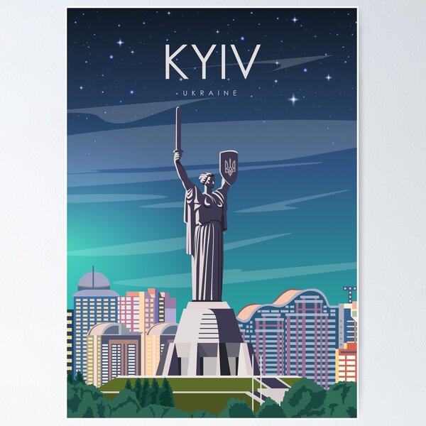 Item preview, Kyiv Kiev Ukraine Motherland Monument Vintage Minimal European City Travel Poster designed and sold by Stadify.