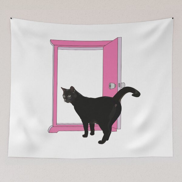 Item preview, Cute black cat walks into Anywhere Door designed and sold by MiaoMiaoYu.