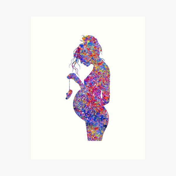 Item preview, Pregnant woman holding baby shoes  designed and sold by Rosaliartbook.