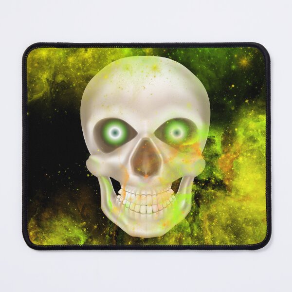 Item preview, Scary Skull.. A creepy skeleton skull with green eyeballs designed and sold by Wonder & Whimsy.