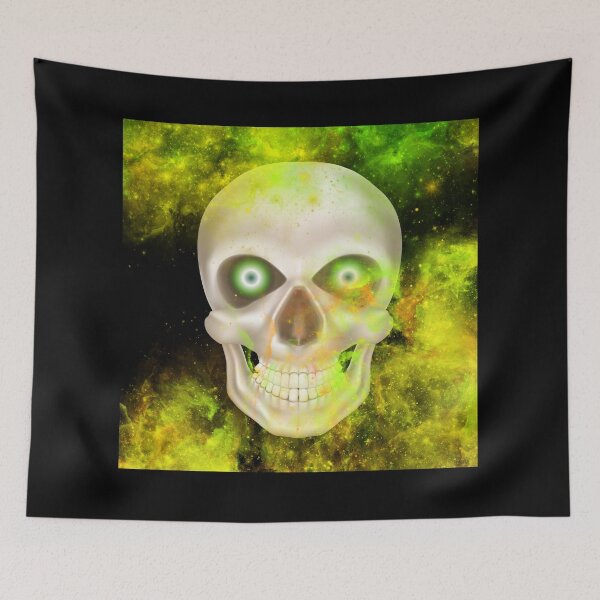 Item preview, Scary Skull.. A creepy skeleton skull with green eyeballs designed and sold by Wonder & Whimsy.