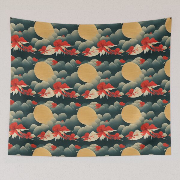 Item preview, Japanese Style Flower Moon Clouds Pattern I designed and sold by ARTIFLAVE.